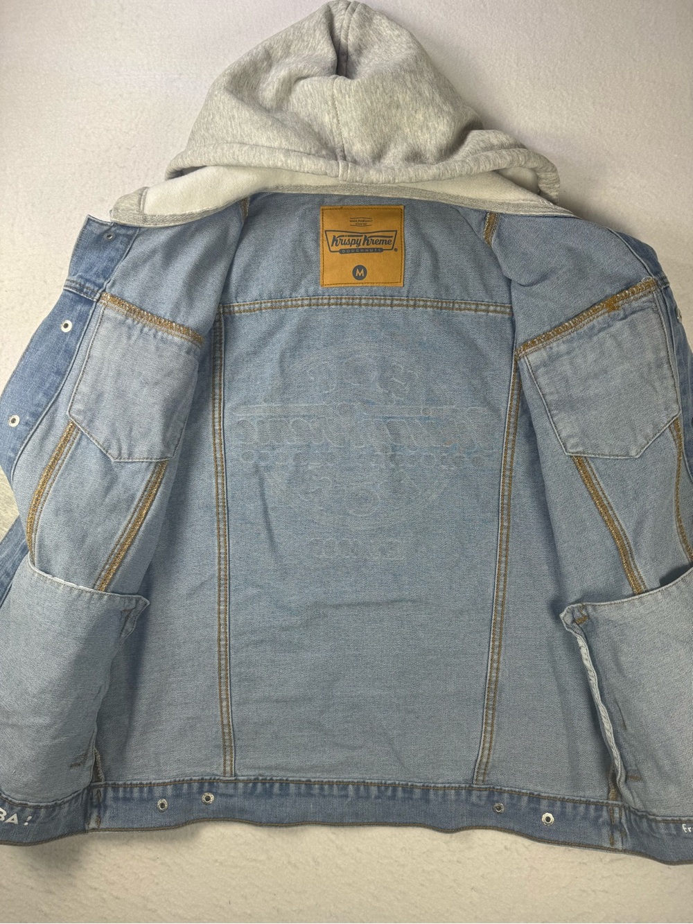 Krispy Kreme Denim Hoodie Jacket Men’s M Y2K Streetwear Layered - Picture 8 of 16